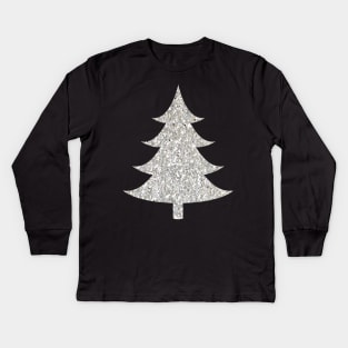 Minimalistic Silver Faux Glitter Christmas Tree Kids Long Sleeve T-Shirt